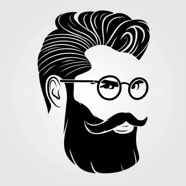 Bearded men in glasses, hipster face icon isolated. Vector illustration