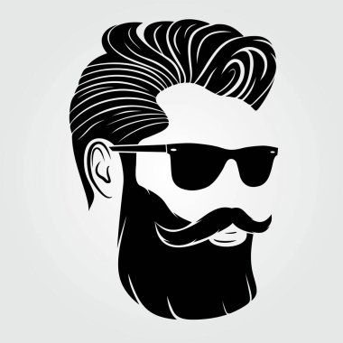 Güneş gözlüklü sakallı adamlar, hipster suratlı ikon izole edilmiş. Vektör illüstrasyonu