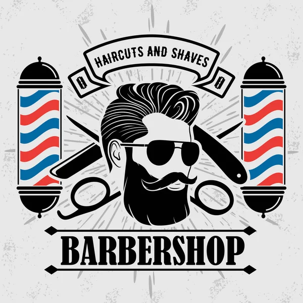 Barbershop Logo Plakat Oder Bannerdesign Konzept Mit Friseurstange Und Bärtigen Stockvektor