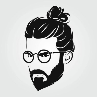 Bearded men in glasses, hipster face icon isolated. Vector illustration