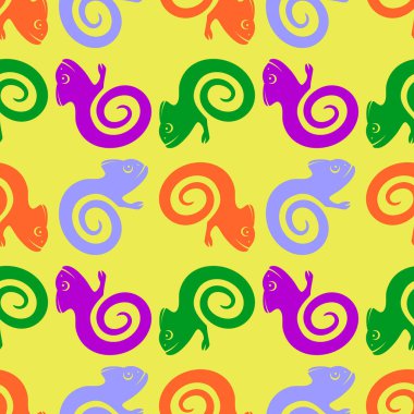 Bukalemun çizgi filminde kusursuz desen. Vektör illüstrasyonu