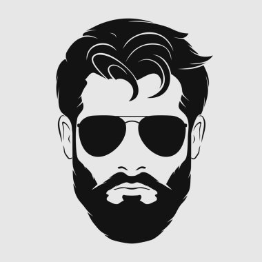 Güneş gözlüklü sakallı adamlar, hipster suratlı ikon izole edilmiş. Vektör illüstrasyonu