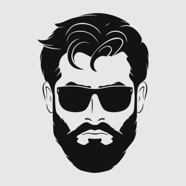 Güneş gözlüklü sakallı adamlar, hipster suratlı ikon izole edilmiş. Vektör illüstrasyonu