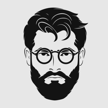 Bearded men in glasses, hipster face icon isolated. Vector illustration