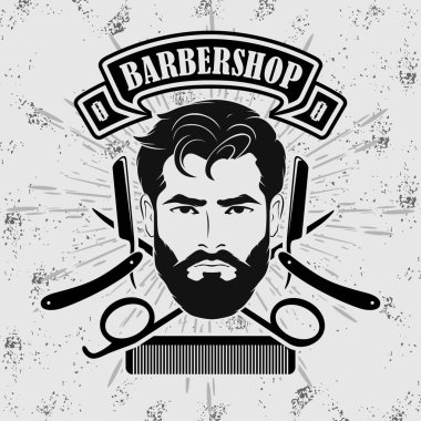 Berber dükkanı posteri, sakallı adamlarla birlikte afiş.. 