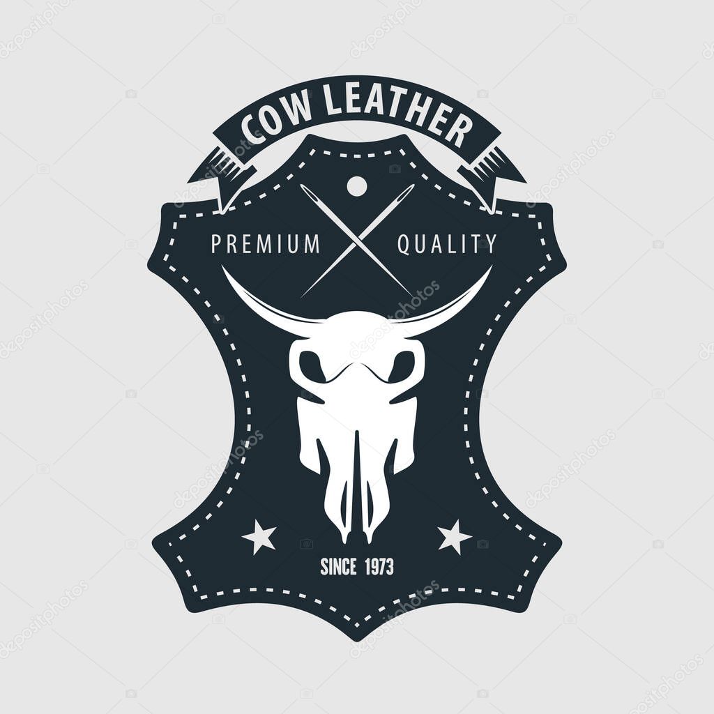 Leather craft, Cow leather logo design. Vector illustration