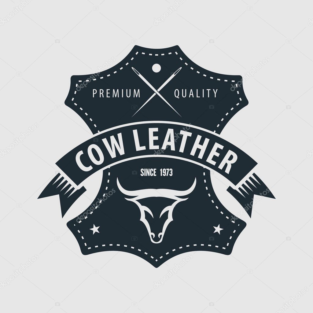 Leather craft, Cow leather logo design. Vector illustration