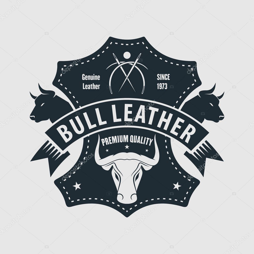 Leather craft, Bull leather logo design. Vector illustration