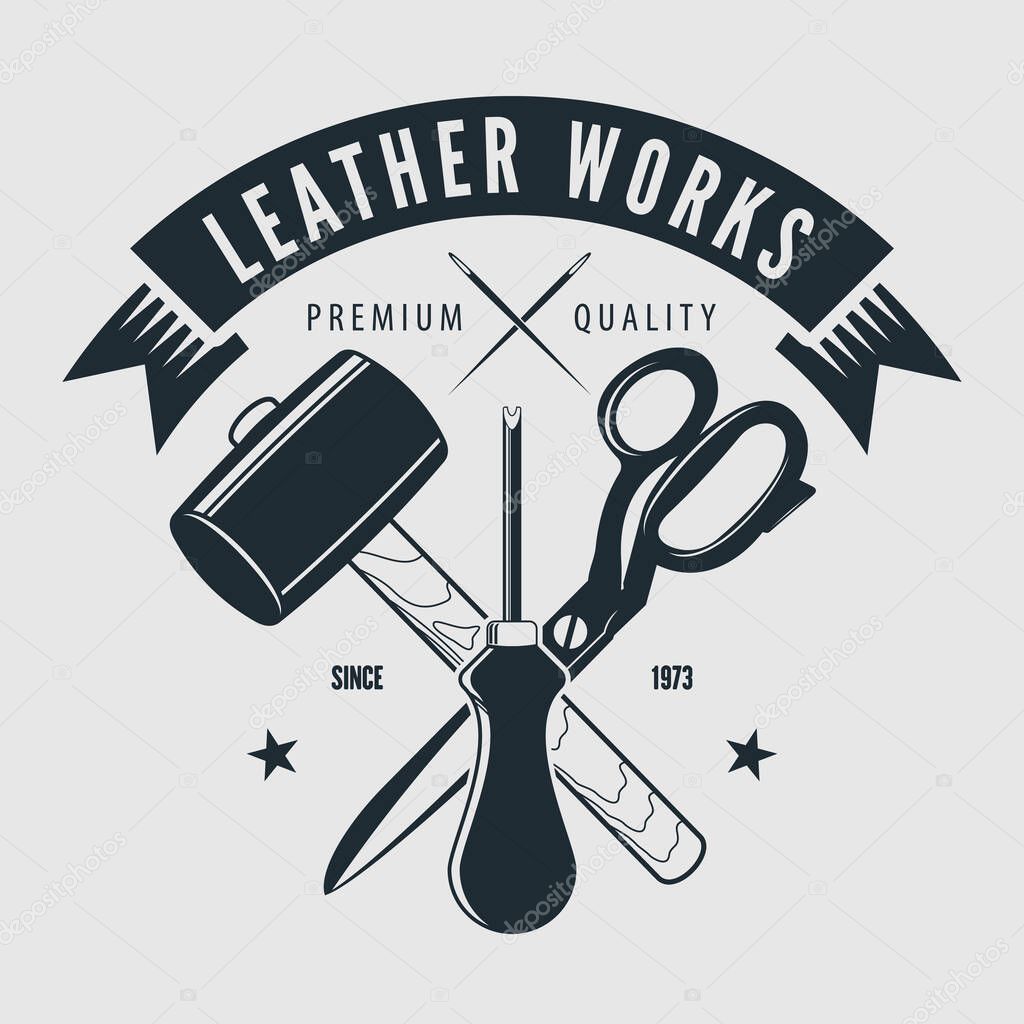 Leather works logo design template. Vector illustration