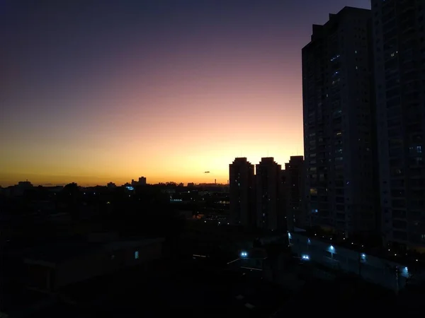 Vista Pôr Sol Sobre Cidade São Bernardo Campo — Fotografia de Stock