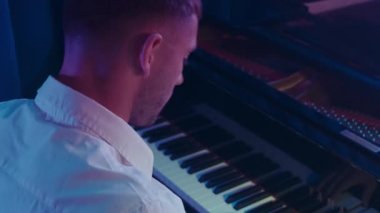 Entertainment concept. Professional performer as part of musical group band