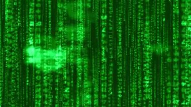 İkili bilgisayar teknolojisinin soyut arkaplanı 3d matris sembollerini tepeden tırnağa taşıyor