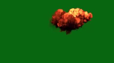 Şiddetli Sinema Patlaması ve Ateştopu Efekti Yeşil Ekranda Dinamik Ateşleme Sahneleri ve VFX Yapım Sonrası 2 kara arka planda yeşil alevler.