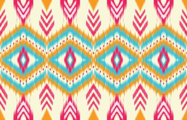 Etnik soyut ikat sanatı. Kumaş Fas, geometrik etnik model, renksiz doğulu. Arkaplan, kumaş, perde, halı, duvar kağıdı, giysi, ambalaj, Batik, vektör illüstrasyonu