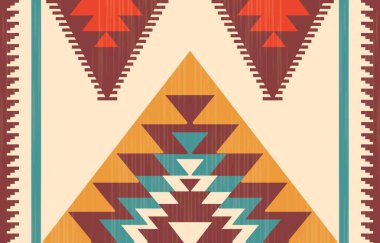 Aztek ve Navajo motiflerinin yer aldığı geometrik etnik Amerikan Yerli kabile desenleri kusursuz bir dekoratif doku oluşturur. Arkaplan, perde, halı, giysi, ambalaj için tasarım, Batik.