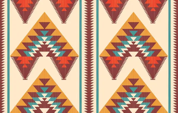 Aztek ve Navajo motiflerinin yer aldığı geometrik etnik Amerikan Yerli kabile desenleri kusursuz bir dekoratif doku oluşturur. Arkaplan, perde, halı, giysi, ambalaj için tasarım, Batik.