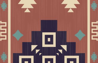Aztek ve Navajo motiflerinin yer aldığı geometrik etnik Amerikan Yerli kabile desenleri kusursuz bir dekoratif doku oluşturur. Arkaplan, perde, halı, giysi, ambalaj için tasarım, Batik.