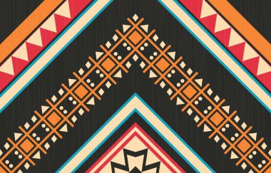 Aztek ve Navajo motiflerinin yer aldığı geometrik etnik Amerikan Yerli kabile desenleri kusursuz bir dekoratif doku oluşturur. Arkaplan, perde, halı, giysi, ambalaj için tasarım, Batik.