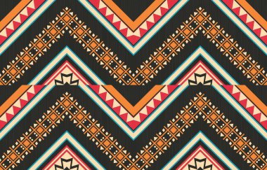 Aztek ve Navajo motiflerinin yer aldığı geometrik etnik Amerikan Yerli kabile desenleri kusursuz bir dekoratif doku oluşturur. Arkaplan, perde, halı, giysi, ambalaj için tasarım, Batik.