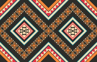 Aztek ve Navajo motiflerinin yer aldığı geometrik etnik Amerikan Yerli kabile desenleri kusursuz bir dekoratif doku oluşturur. Arkaplan, perde, halı, giysi, ambalaj için tasarım, Batik.