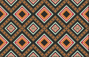 Aztek ve Navajo motiflerinin yer aldığı geometrik etnik Amerikan Yerli kabile desenleri kusursuz bir dekoratif doku oluşturur. Arkaplan, perde, halı, giysi, ambalaj için tasarım, Batik.