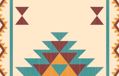 Aztek ve Navajo motiflerinin yer aldığı geometrik etnik Amerikan Yerli kabile desenleri kusursuz bir dekoratif doku oluşturur. Arkaplan, perde, halı, giysi, ambalaj için tasarım, Batik.