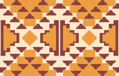Aztek ve Navajo motiflerinin yer aldığı geometrik etnik Amerikan Yerli kabile desenleri kusursuz bir dekoratif doku oluşturur. Arkaplan, perde, halı, giysi, ambalaj için tasarım, Batik.