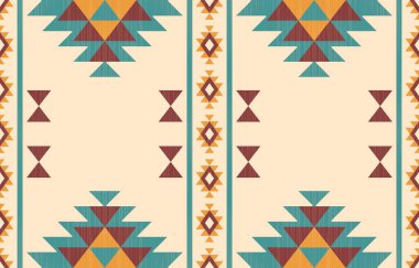 Aztek ve Navajo motiflerinin yer aldığı geometrik etnik Amerikan Yerli kabile desenleri kusursuz bir dekoratif doku oluşturur. Arkaplan, perde, halı, giysi, ambalaj için tasarım, Batik.