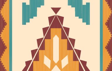 Aztek ve Navajo motiflerinin yer aldığı geometrik etnik Amerikan Yerli kabile desenleri kusursuz bir dekoratif doku oluşturur. Arkaplan, perde, halı, giysi, ambalaj için tasarım, Batik.