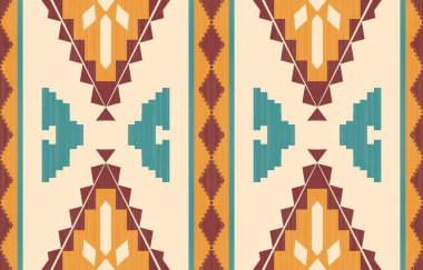 Aztek ve Navajo motiflerinin yer aldığı geometrik etnik Amerikan Yerli kabile desenleri kusursuz bir dekoratif doku oluşturur. Arkaplan, perde, halı, giysi, ambalaj için tasarım, Batik.