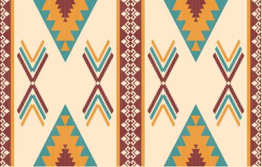 Aztek ve Navajo motiflerinin yer aldığı geometrik etnik Amerikan Yerli kabile desenleri kusursuz bir dekoratif doku oluşturur. Arkaplan, perde, halı, giysi, ambalaj için tasarım, Batik.