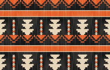 Aztek ve Navajo motiflerinin yer aldığı geometrik etnik Amerikan Yerli kabile desenleri kusursuz bir dekoratif doku oluşturur. Arkaplan, perde, halı, giysi, ambalaj için tasarım, Batik.