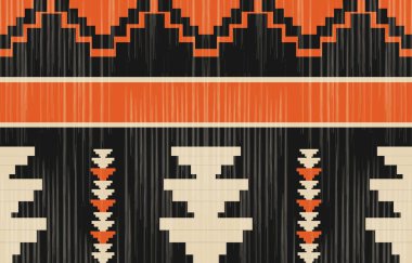 Aztek ve Navajo motiflerinin yer aldığı geometrik etnik Amerikan Yerli kabile desenleri kusursuz bir dekoratif doku oluşturur. Arkaplan, perde, halı, giysi, ambalaj için tasarım, Batik.