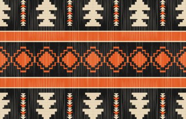Aztek ve Navajo motiflerinin yer aldığı geometrik etnik Amerikan Yerli kabile desenleri kusursuz bir dekoratif doku oluşturur. Arkaplan, perde, halı, giysi, ambalaj için tasarım, Batik.