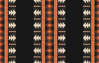 Aztek ve Navajo motiflerinin yer aldığı geometrik etnik Amerikan Yerli kabile desenleri kusursuz bir dekoratif doku oluşturur. Arkaplan, perde, halı, giysi, ambalaj için tasarım, Batik.