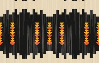 Aztek ve Navajo motiflerinin yer aldığı geometrik etnik Amerikan Yerli kabile desenleri kusursuz bir dekoratif doku oluşturur. Arkaplan, perde, halı, giysi, ambalaj için tasarım, Batik.