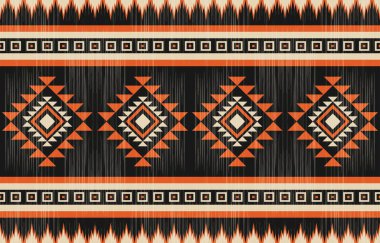Aztek ve Navajo motiflerinin yer aldığı geometrik etnik Amerikan Yerli kabile desenleri kusursuz bir dekoratif doku oluşturur. Arkaplan, perde, halı, giysi, ambalaj için tasarım, Batik.
