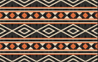 Aztek ve Navajo motiflerinin yer aldığı geometrik etnik Amerikan Yerli kabile desenleri kusursuz bir dekoratif doku oluşturur. Arkaplan, perde, halı, giysi, ambalaj için tasarım, Batik.