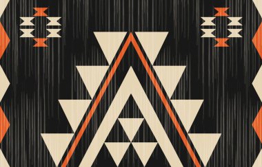 Aztek ve Navajo motiflerinin yer aldığı geometrik etnik Amerikan Yerli kabile desenleri kusursuz bir dekoratif doku oluşturur. Arkaplan, perde, halı, giysi, ambalaj için tasarım, Batik.