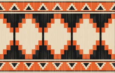 Aztek ve Navajo motiflerinin yer aldığı geometrik etnik Amerikan Yerli kabile desenleri kusursuz bir dekoratif doku oluşturur. Arkaplan, perde, halı, giysi, ambalaj için tasarım, Batik.