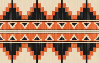 Aztek ve Navajo motiflerinin yer aldığı geometrik etnik Amerikan Yerli kabile desenleri kusursuz bir dekoratif doku oluşturur. Arkaplan, perde, halı, giysi, ambalaj için tasarım, Batik.