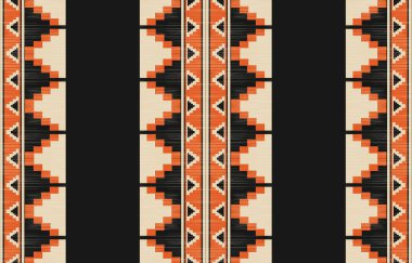 Aztek ve Navajo motiflerinin yer aldığı geometrik etnik Amerikan Yerli kabile desenleri kusursuz bir dekoratif doku oluşturur. Arkaplan, perde, halı, giysi, ambalaj için tasarım, Batik.