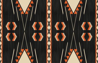 Aztek ve Navajo motiflerinin yer aldığı geometrik etnik Amerikan Yerli kabile desenleri kusursuz bir dekoratif doku oluşturur. Arkaplan, perde, halı, giysi, ambalaj için tasarım, Batik.