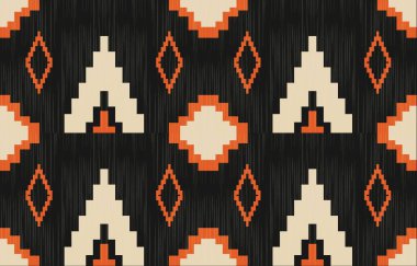 Aztek ve Navajo motiflerinin yer aldığı geometrik etnik Amerikan Yerli kabile desenleri kusursuz bir dekoratif doku oluşturur. Arkaplan, perde, halı, giysi, ambalaj için tasarım, Batik.