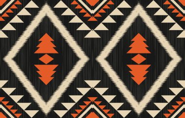 Aztek ve Navajo motiflerinin yer aldığı geometrik etnik Amerikan Yerli kabile desenleri kusursuz bir dekoratif doku oluşturur. Arkaplan, perde, halı, giysi, ambalaj için tasarım, Batik.