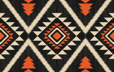 Aztek ve Navajo motiflerinin yer aldığı geometrik etnik Amerikan Yerli kabile desenleri kusursuz bir dekoratif doku oluşturur. Arkaplan, perde, halı, giysi, ambalaj için tasarım, Batik.