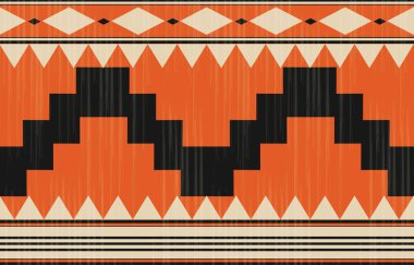 Aztek ve Navajo motiflerinin yer aldığı geometrik etnik Amerikan Yerli kabile desenleri kusursuz bir dekoratif doku oluşturur. Arkaplan, perde, halı, giysi, ambalaj için tasarım, Batik.