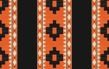 Aztek ve Navajo motiflerinin yer aldığı geometrik etnik Amerikan Yerli kabile desenleri kusursuz bir dekoratif doku oluşturur. Arkaplan, perde, halı, giysi, ambalaj için tasarım, Batik.