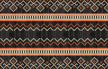 Aztek ve Navajo motiflerinin yer aldığı geometrik etnik Amerikan Yerli kabile desenleri kusursuz bir dekoratif doku oluşturur. Arkaplan, perde, halı, giysi, ambalaj için tasarım, Batik.
