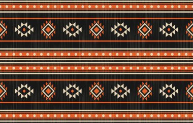 Aztek ve Navajo motiflerinin yer aldığı geometrik etnik Amerikan Yerli kabile desenleri kusursuz bir dekoratif doku oluşturur. Arkaplan, perde, halı, giysi, ambalaj için tasarım, Batik.